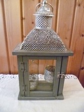 LANTERNA PORTA CANDELE CERO LEGNO VETRO LATTA USATA H 39 CM BASE 19X 10 CM LEGGI