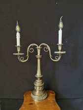 Lampada da tavolo antica vintage grande ottone comodino 2 bracci 2 luci 