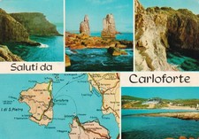SALUTI DA CARLOFORTE 4 VEDUTINE E CARTINA GEOGRAFICA  VIAGGIATA
