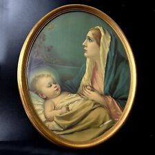 Quadro ovale Madonna con Bambino stampa religiosa sacra in legno Vergine Gesù