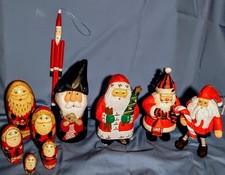 Lot of 10 Wooden Santas