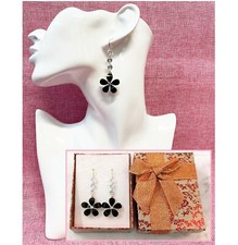 Orecchini Fiori Nero Lungo Pendente con Cristalli da Donna in Scatolina 