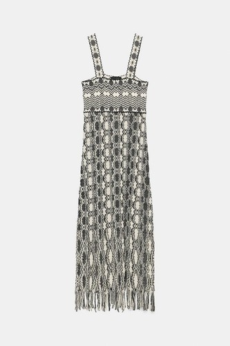 Zara abito midi maglia frange - zara,