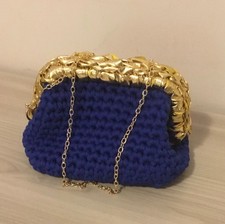 Borsa  borsetta mini bag uncinetto blu e dorata