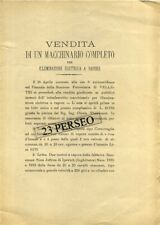 VELLETRI 1897 VENDITA DI UN MACCHINARIO ILLUMINAZIONE ELETTRICA A VAPORE