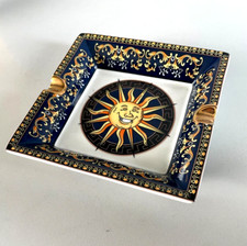 POSACENERE SIGARO PORTAOGGETTI CERAMICA DECORO SOLE RAGGIANTE FOGLIE VINTAGE '70