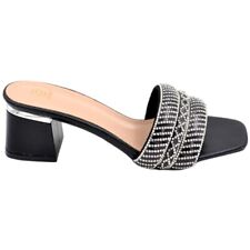 Sandali donna gioiello mule aperti dietro nero fascetta brillantini tacco basso 