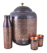 Pentola dispenser acqua in rame puro Matka con 2 bicchieri in rame + 1 bottig...