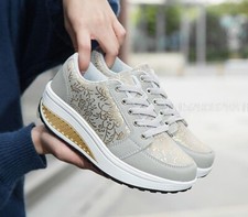 Scarpe Donna sneakers alte tonificanti confort camminata dimagrante fiori