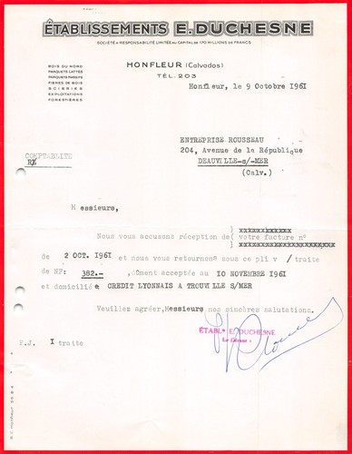 Fattura 1961 etab duchesne - fattura,