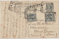 1919 15cx2 su intero postale valori gemelli da Paglieta Chieti x Massa Pisana Lu