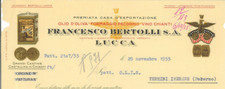 Fattura ill. FRANCESCO BERTOLLI S.A. Olio d'oliva, Pecorino, Chianti. LUCCA 1955