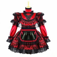 Costume cosplay gotico Lolita ragazza cameriera Sissy rosso raso vestito su misura