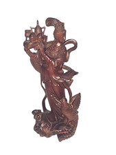 Statuetta Divinità o Immortale Legno Antico Orientale Cinese Intaglio  H24cm