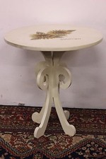Tavolo tondo in legno avorio con decori dipinti a mano floreali table handmade