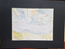 Mappa vittoriana colorata a mano del Mediterraneo 1850 LONDRA viaggi di San Paolo