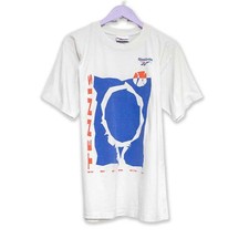 T shirt Reebok Vintage bianca con stampa blu sul fronte anni 90 00 - Taglia L uo