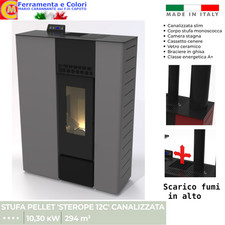 Stufa a Pellet SLIM Canalizzata 12Kw GRIGIO A+ 4 STELLE Rendimento 94,39% 294M3