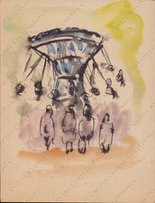 Disegno giostra altalene carosello parco divertimenti Acquerello