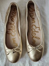 Leather Ballet Ballerina Flats Shoes Women Gold Metallic Sz 10.5 Soft