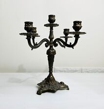 Portacandele Vintage in Ottone 5 braccia Candelabro decorato rilievo Candeliere