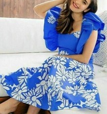 Abito Midi A Fiori Blu In