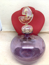 BOTTIGLIA PARISI IN VETRO IRIDESCENTE VIOLA CON IMPORTANTE TAPPO SCULTURA GIALLO