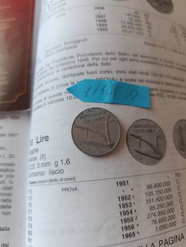 Moneta lire del - moneta, 1954
