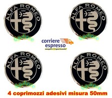 4 COPRIMOZZI ALFA ROMEO MITO BRERA 147 ADESIVI RUOTA NERO CROMATO BLACK 50MM