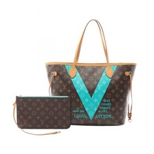 Borsa tote Louis Vuitton Neverfull MM Monogram V M41601 tela marrone blu usata LV