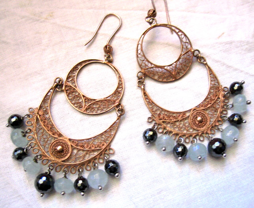 Aquamarine hematite earrings - hematite,