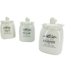 Tris barattoli bianco contenitori porta sale zucchero caffè spezie decoro cuore