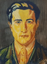 Ritratto 20e Uomo A Cravatta Pastelli Forques Dipinto Vintage Antico