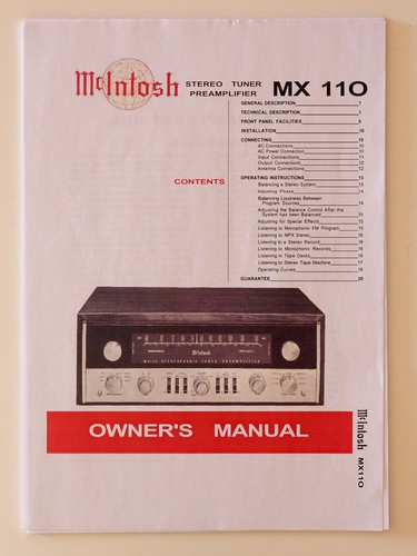 Mcintosh mx110 manuale - -,