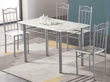 Set Tavolo e 4 Sedie Per Sala da Pranzo Cucina Eff. Marmo in Legno Mdf e Acciaio