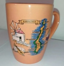 Souvenir Tazza Karpathos Grecia Bicchiere Arancione Vintage Mai Usato 