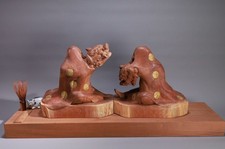 Scultura in legno Inami di Akitsugu Ohno, leone shishi danzante, scultura pezzo unico