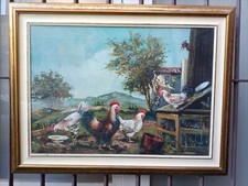 Quadro - Dipinto - Olio - Giuseppe Raimondi - Cortile Con Galli E Galline
