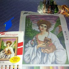 Kit Ricamo Quadro a Mezzo Punto Gobelins, Canovaccio    kit  ragazza con il cane