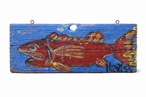 Insegna legno dipinto pesce - in,