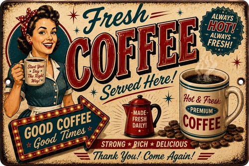 Insegna latta caffè - latta, retrò