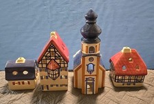 Lotto di 4 costruzioni case candela tè Lichthaus firmate Ursula Leyk tedesche Lichthaus