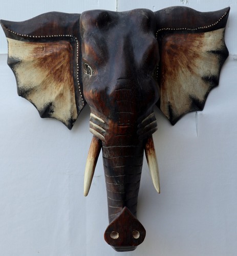 Testa legno elefante - testa, di