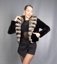 16542 NUOVO CAPPOTTO GLAMOUR VERO VISONE TOSATO PELLICCIA CHONCHILLA PELLICCIA BELLISSIMO TAGLIA XS