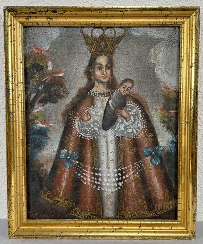Antico dipinto olio coloniale