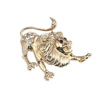 Spilla gioiello segno zodiacale leone in acciaio dorato.