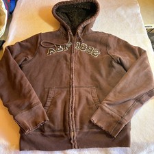 Felpa con cappuccio Abercrombie & Fitch full zip uomo media foderata pelliccia sintetica marrone A&F Y2K
