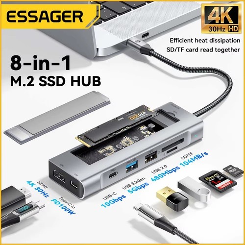 Hub usb essager 8in1 dock - 8in1,