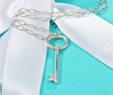 Collana maglia Tiffany & Co argento 1,5" ciondolo chiave ovale 18,5" in scatola sacchetto rara