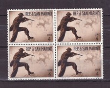 Francobolli San Marino 1962 Caccia Moderna 4 Lire MNH QUARTINA SAS610